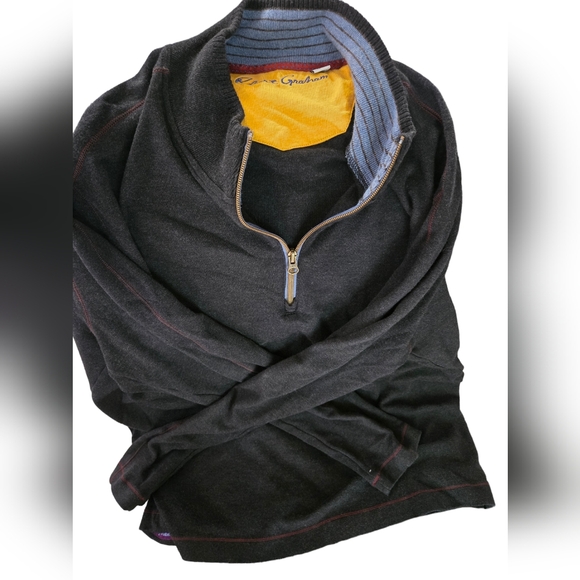 Robert Graham XL Grey and Yellow Zip Up Sweater - Picture 1 of 3